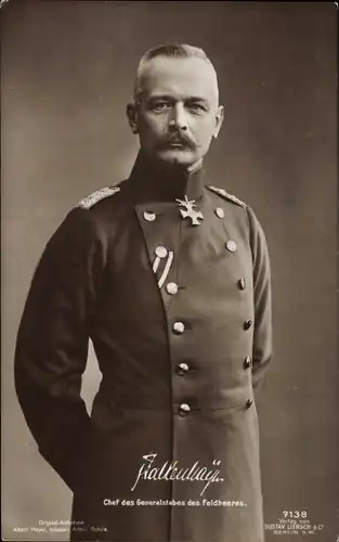 Ak General Erich von Falkenhayn, Kriegsminister, Portrait, Uniform, Pour le Merite Orden