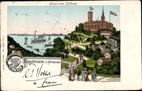 Litho Hamburg Altona Blankenese, Partie am Süllberg, Passanten