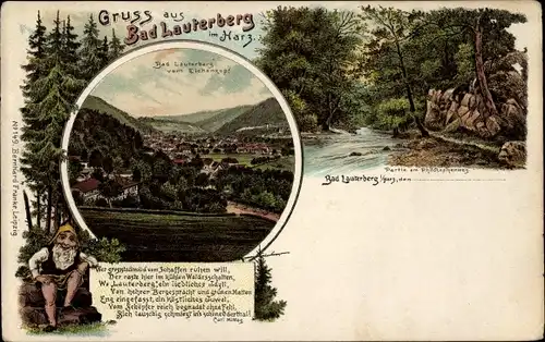 Litho Bad Lauterberg im Harz, Blick auf die Stadt vom Eichenkopf, Zwerg