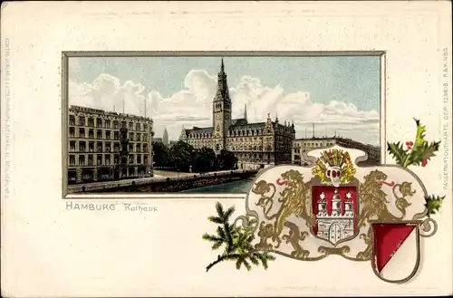 Präge Wappen Litho Hamburg, Blick auf das Rathaus 