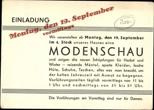 Ak Reklame für Modenschau, Neue Herbstmode für Frauen