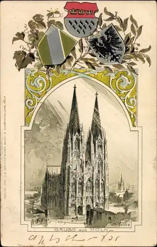 Präge Wappen Passepartout Künstler Litho Trübe, Maxim, Köln am Rhein, Kölner Dom