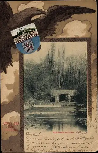 Wappen Passepartout Ak Bad Nauheim in Hessen, Steinerne Brücke, Adler