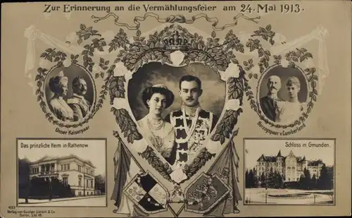 Ak Herzog Ernst August, Victoria Luise, Kaiserpaar, Herzogspaar, Vermählung am 24. Mai 1913, Gmunden