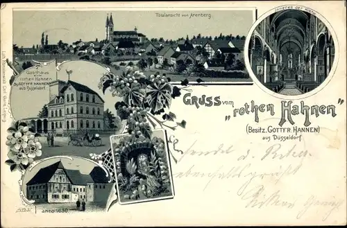 Litho Arenberg Koblenz in Rheinland Pfalz, Gasthaus zum roten Hahnen, Kirche