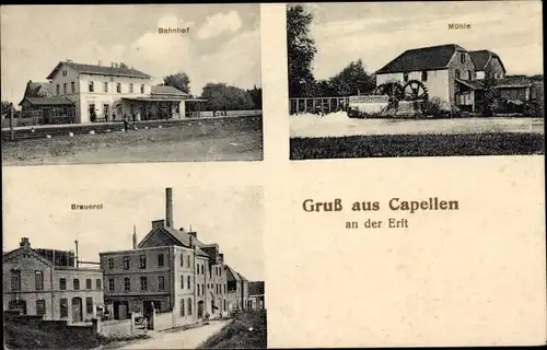 Ak Capellen Kapellen an der Erft Grevenbroich, Bahnhof, Mühle, Brauerei