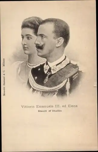 Ak Vittorio Emanuele III., König Viktor Emanuel III. von Italien, Elena von Montenegro, Portrait