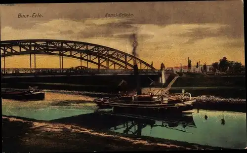 Ak Buer Erle Gelsenkirchen im Ruhrgebiet, Kanal-Brücke, Dampfer