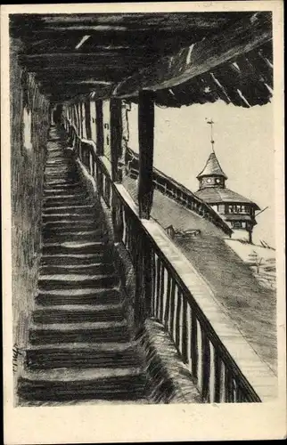 Künstler Ak Esslingen am Neckar Baden Württemberg, Burgstaffel