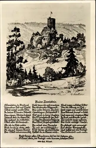 Künstler Ak Elsässer, O., Zavelstein im Schwarzwald Württemberg, Ruine, Gedicht