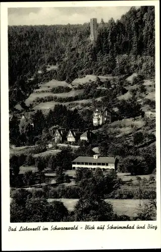 Ak Bad Liebenzell im Schwarzwald, Blick auf Schwimmbad und Burg