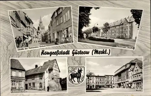Ak Güstrow in Mecklenburg, Straße der Nationalen Einheit, Armensünderturm, Markt, Neukruger Str.
