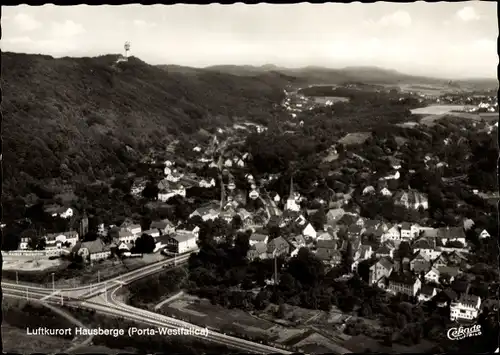 Ak Hausberge Porta Westfalica in Westfalen, Panorama, Fliegeraufnahme