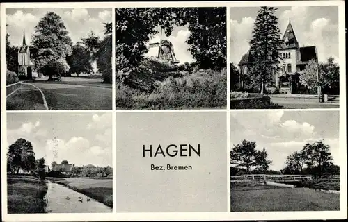 Ak Hagen im Bremischen, Windmühle, Ortsansichten