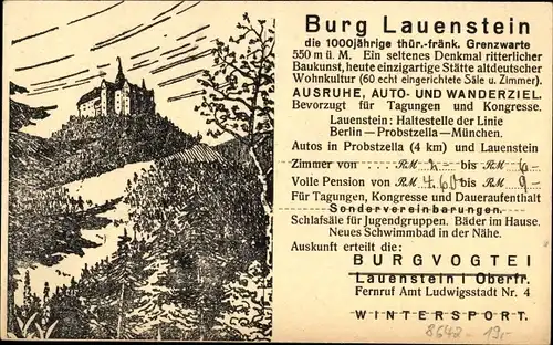 Ak Lauenstein Ludwigsstadt in Oberfranken, Gasthalle im Haus Burgfried, Burg Lauenstein,Innenansicht