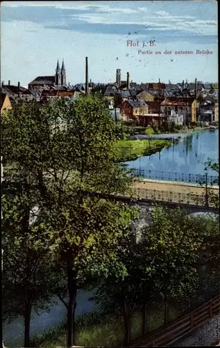 Ak Hof an der Saale Oberfranken Bayern, Partie an der unteren Brücke