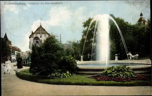 Ak Crimmitschau in Sachsen, Fontäne im Bismarckhain