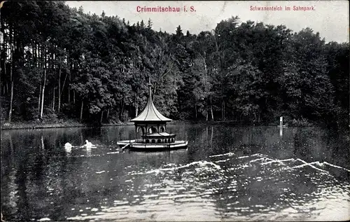 Ak Crimmitschau in Sachsen, Schwanenteich im Sahnpark