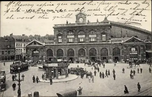 Ak Lille Nord, La Gare, Zeitungskiosk, Straßenbahn