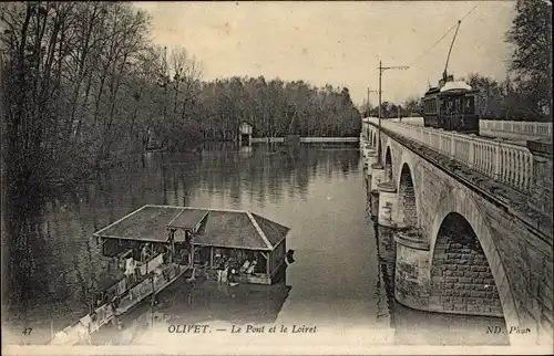 Ak Olivet Loiret, Le Pont et le Loiret, Lavoir, tramway