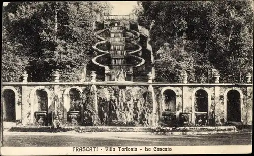 Ak Frascati Lazio, Villa Torlonia, La Cascata