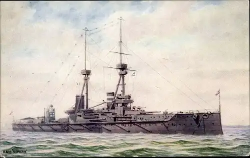 Künstler Ak Britisches Kriegsschiff, HMS Superb, Battleship