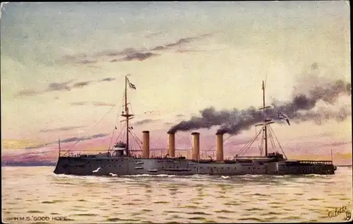 Künstler Ak Britisches Kriegsschiff, HMS Good Hope, Armoured Cruiser