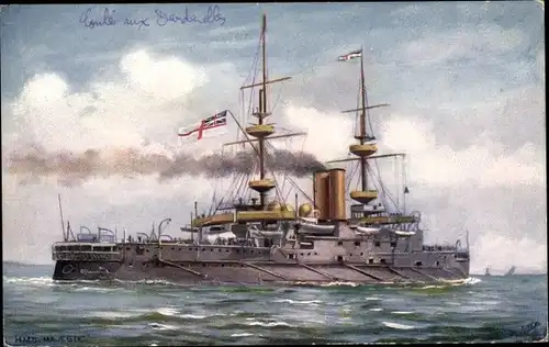 Künstler Ak Britisches Kriegsschiff, HMS Majestic, Battleship