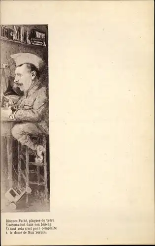 Ak Französischer Soldat in Uniform, General, Karikatur, Disques Parthe, plaques de verre