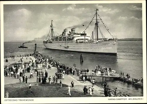 Ak Ostseebad Travemünde Lübeck, Dampfer, Dampfschiff Milwaukee, HAPAG