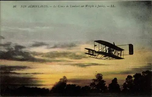 Ak Nos Aeroplanes, Lambert sur Wright a Juvisy, Doppeldecker