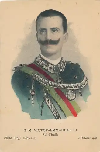 Glitzer Ak Vittorio Emanuele III., König Viktor Emanuel III. von Italien, Portrait, Uniform