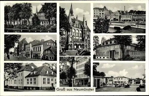 Ak Neumünster in Holstein, Ortsansichten, Tankstelle, Gebäude