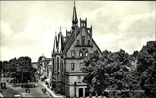 Ak Neumünster in Holstein, Partie mit Rathaus