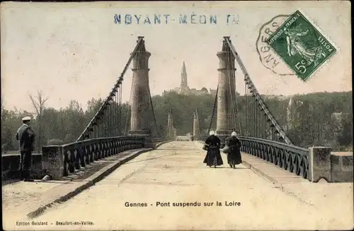 Ak Gennes Maine et Loire, Pont suspendu sur la Loire