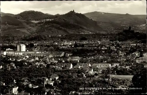 Ak Bad Godesberg Bonn am Rhein, Panorama mit Drachenfels und Godesburg