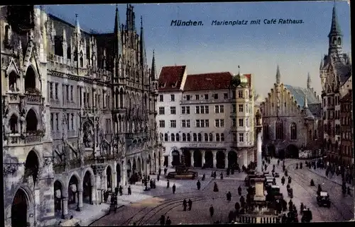 Ak München Bayern, Marienplatz, Cafe Rathaus