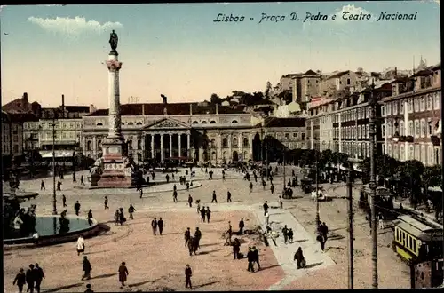 Ak Lisboa Lissabon Portugal, Praca D. Pedro e Teatro Nacional