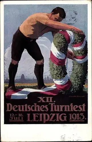 Künstler Ak Krasselt, G., Leipzig, XII. Deutsches Turnfest 1913, Festkranz