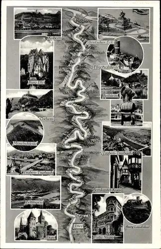 Landkarten Ak Trier an der Mosel, Trier bis Koblenz