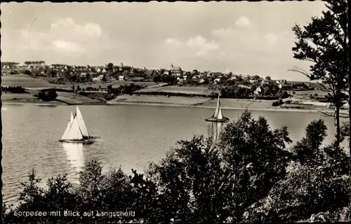 Ak Langscheid Oberwesel am Rhein, Sorpesee mit Ort