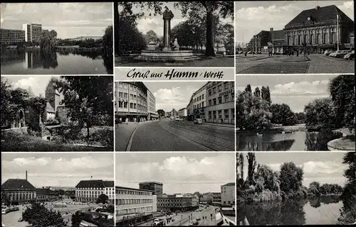 Ak Hamm in Westfalen, Bahnhof, Teich, Straßenpartie, Häuser