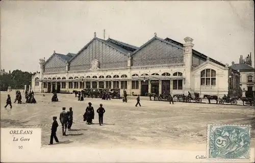 Ak Orléans Loiret,  La Gare, Kutschen