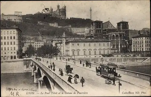 Ak Lyon Rhône, Le Pont Tilsit, Le Coteau de Fourviere