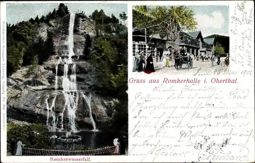 Ak Goslar in Niedersachsen, Romkerhalle und Staubbach im Okertal, Wasserfall