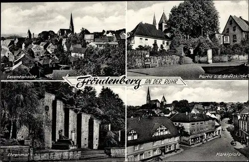 Ak Fröndenberg an der Ruhr, Gesamtansicht, Stiftskirche, Ehrenmal, Marktplatz