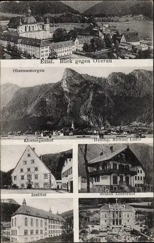 Ak Ettal Oberbayern, Oberammergau, Oberau, Kloster, Schloss Linderhof, Institut