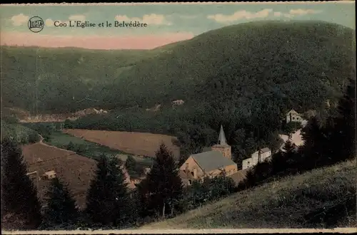 Ak Coo Stavelot Wallonien Lüttich, L'Eglise, Le Belvedere