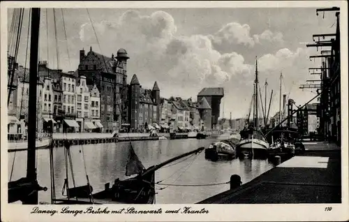 Ak Gdańsk Danzig, Lange Brücke, Sternwarte, Krantor