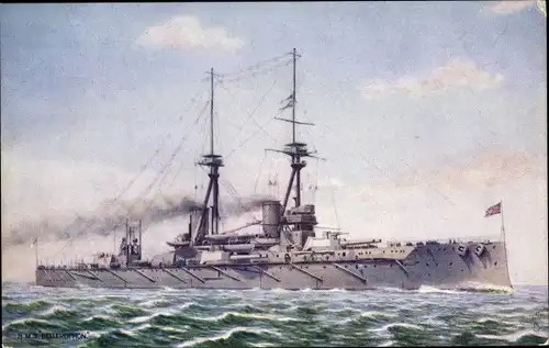 Künstler Ak Britisches Kriegsschiff, HMS Bellerophon, Dreadnought